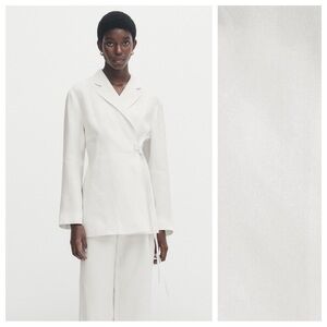 NWT. Massimo Dutti White Viscose Blend Kimono Suit Blazer. Size L.